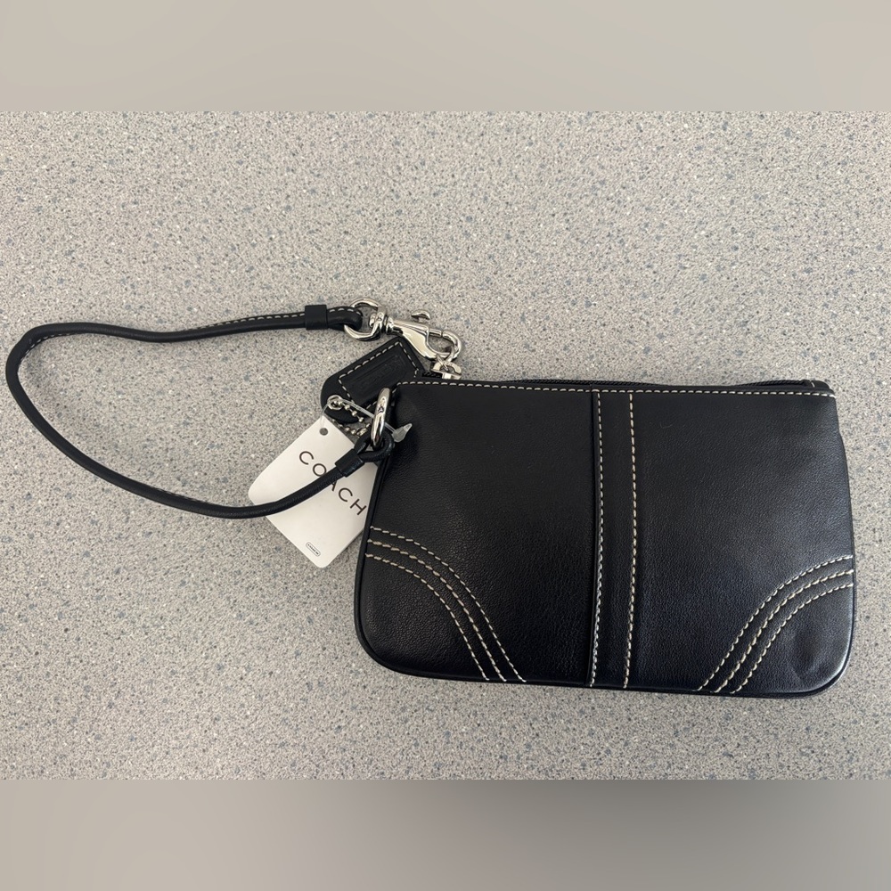 NWT COACH Small Black Soft Smooth Leather Mini Purse Wristlet Bag NEW - Picture 3 of 10